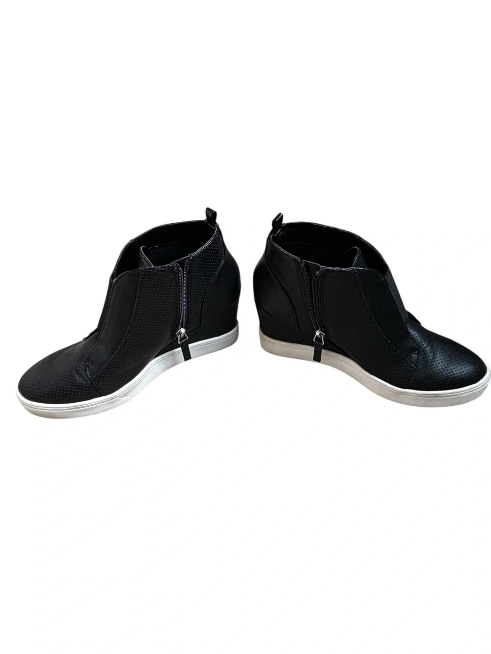 MIA Black Wedge Sneaker Booties Side Zip Hidden Wedge Y2K Streetwear Size 8